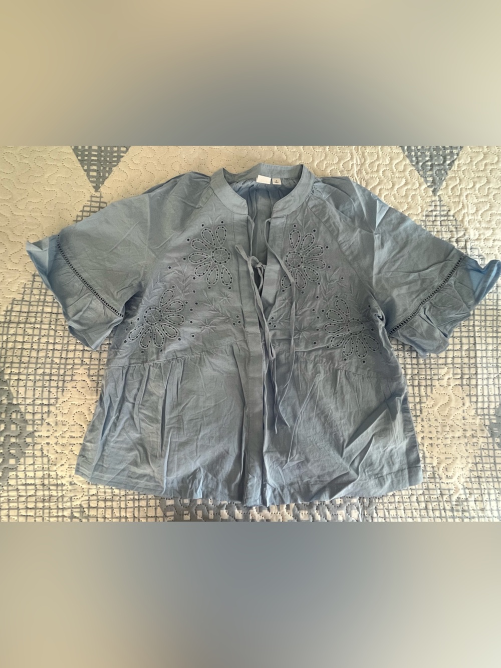 GAP Light Blue Eyelet Tie-Front Blouse